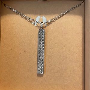 Silver necklace with sparkly pennant